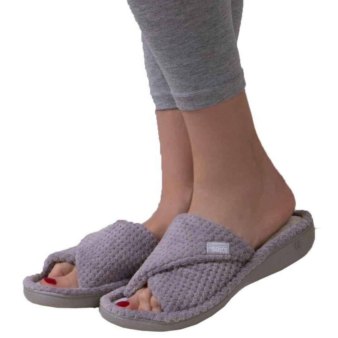 Isotoner Popcorn Turnover Open Toe Slippers - Pale Grey - Image 6