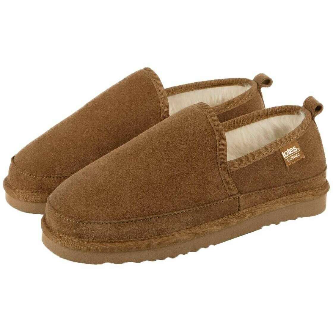 Isotoner Real Suede Full Back Slippers - Tan