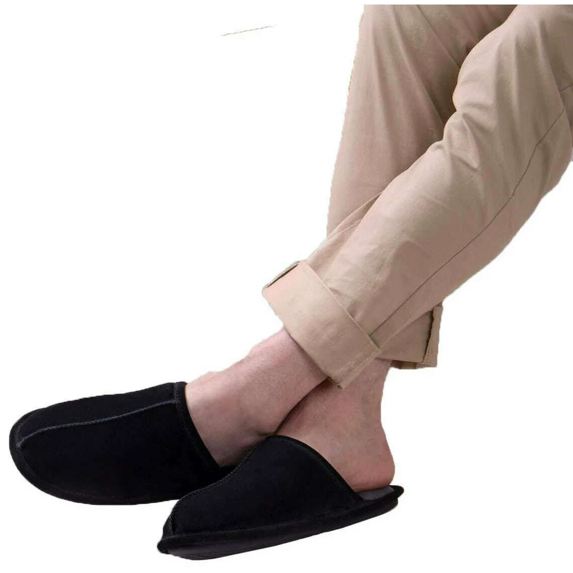 Isotoner Real Suede Mule Slippers - Black - Image 6