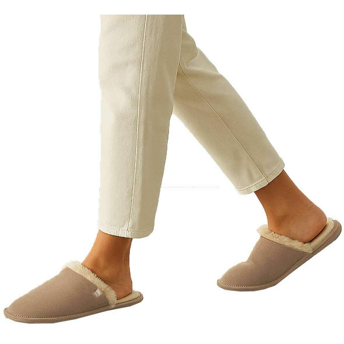 Isotoner Real Suede Mule Slippers - Sand Beige - Image 6