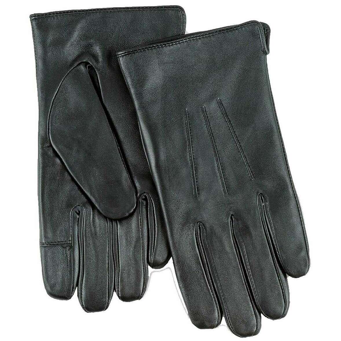 Isotoner Smartouch™ Water Repellent 3 Point Leather Gloves - Black
