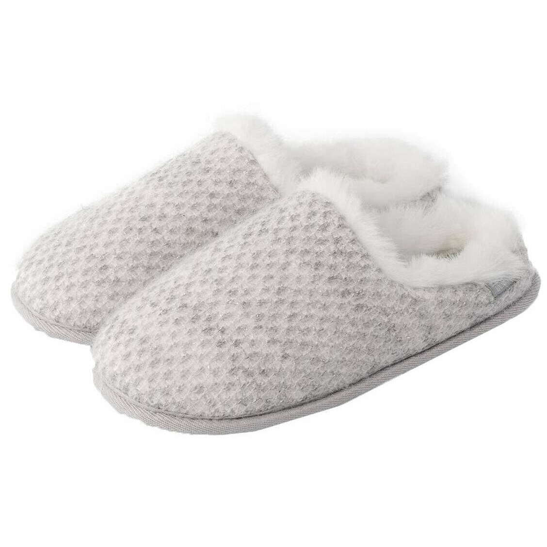 Isotoner Sparkle Knit Swept Back Mule Slippers - Light Grey