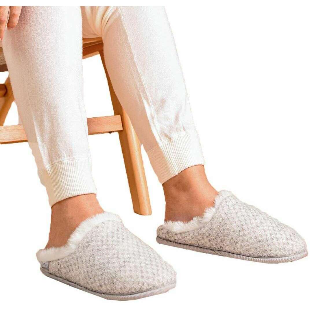Isotoner Sparkle Knit Swept Back Mule Slippers - Light Grey - Image 6