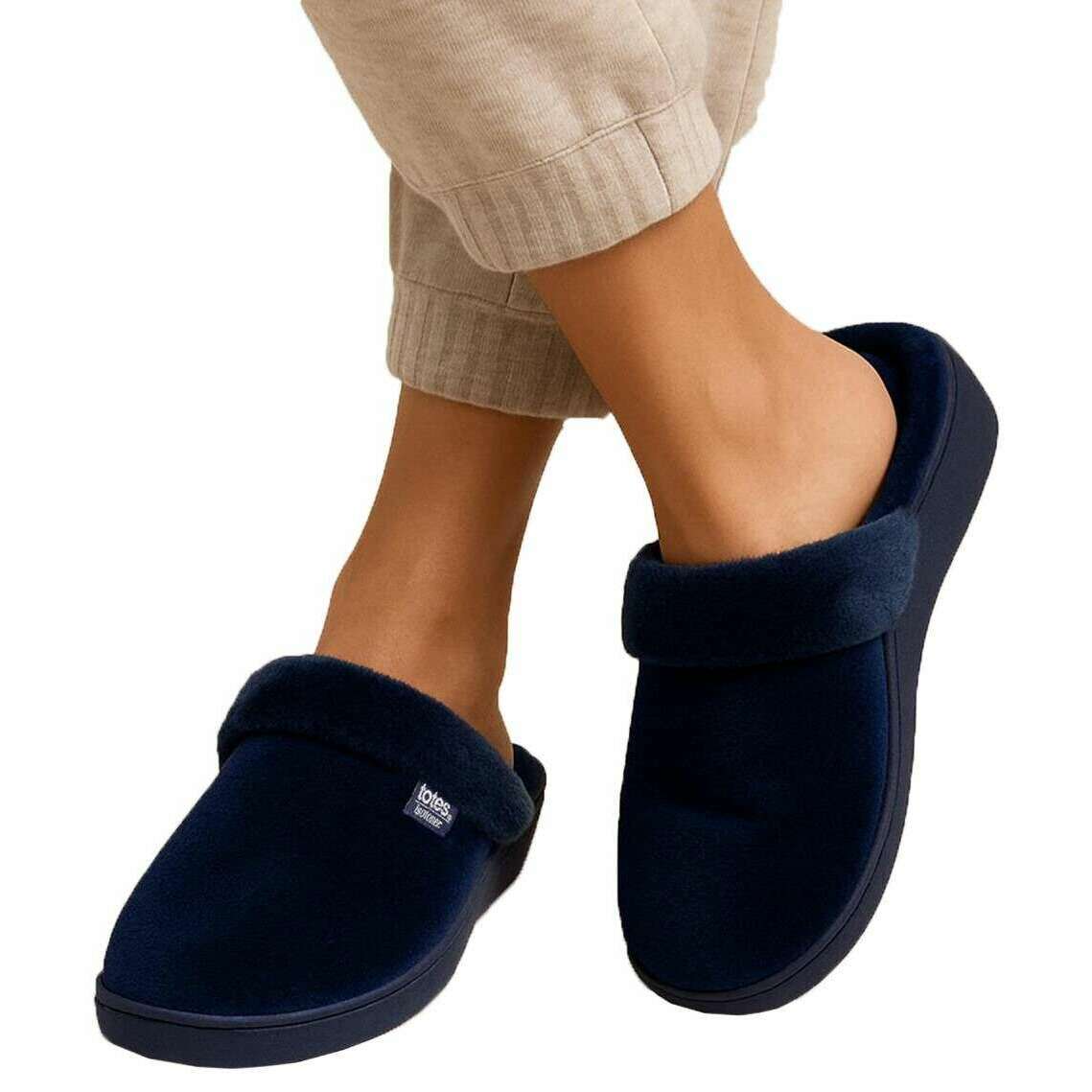 Isotoner Sparkle Velour Heeled Mule Slippers - Navy - Image 6