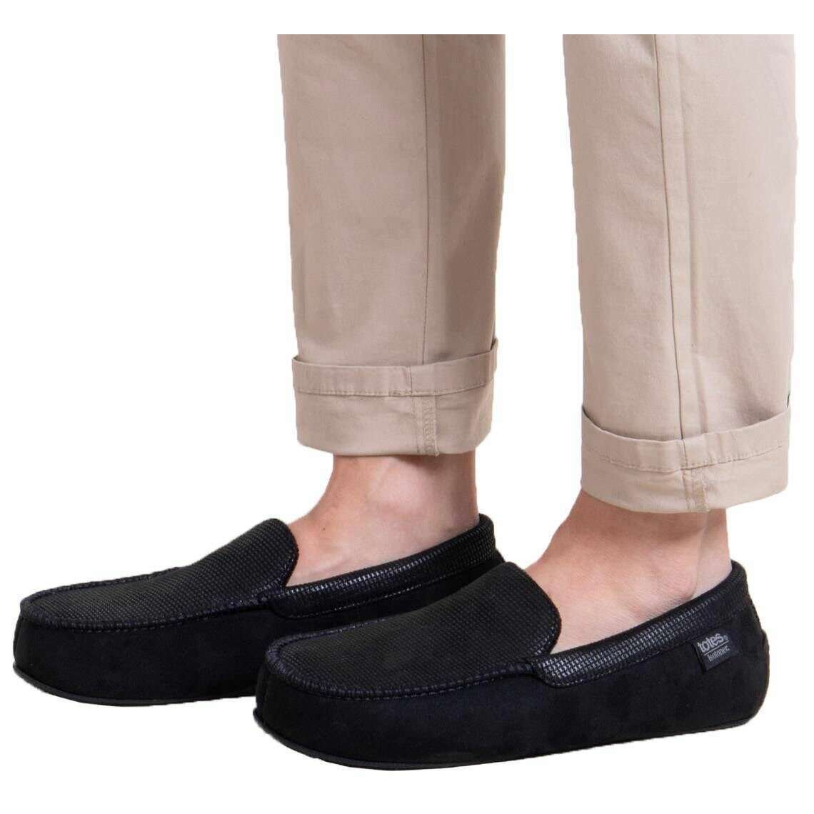 Isotoner Square Patterned Smart Moccasin Slippers - Black - Image 6