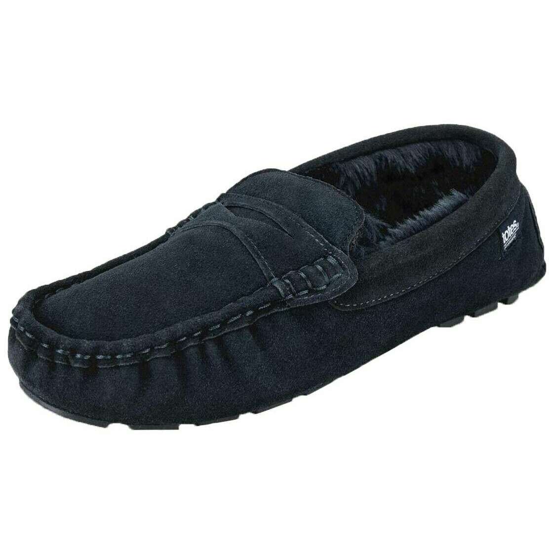 Isotoner Suede Moccasin Slippers - Navy - Image 2