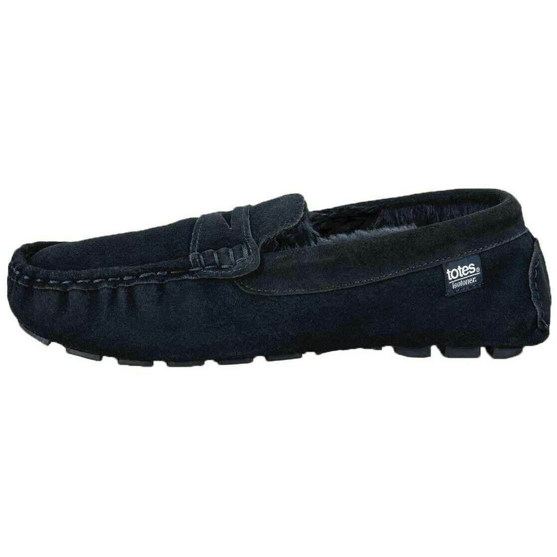 Isotoner Suede Moccasin Slippers - Navy - Image 3