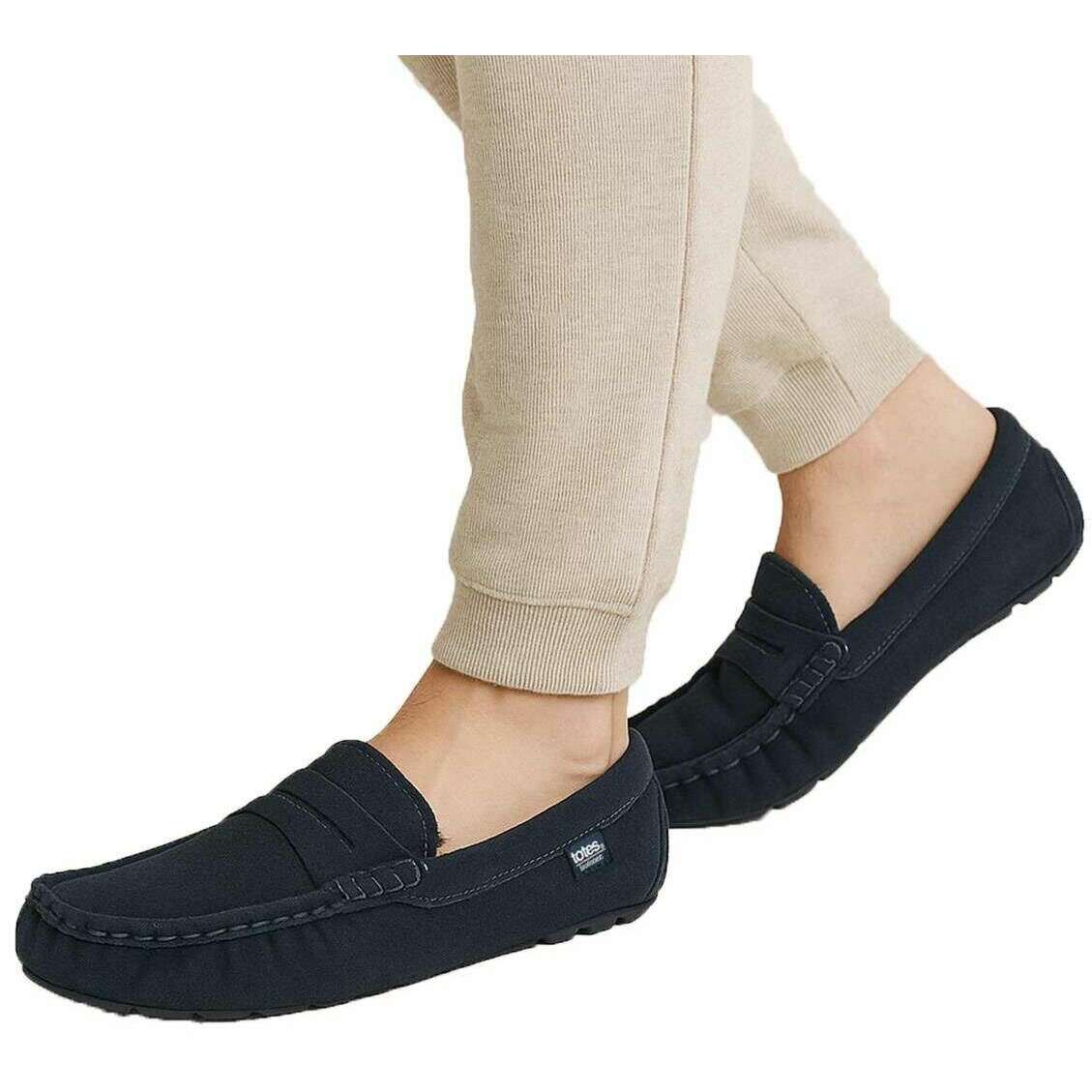 Isotoner Suede Moccasin Slippers - Navy - Image 6