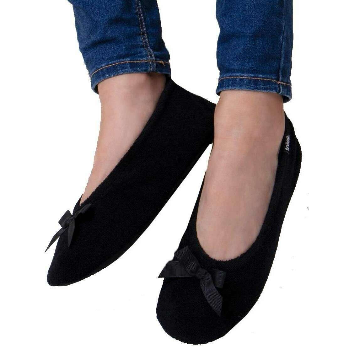 Isotoner Terry Ballerina Slippers - Black - Image 6