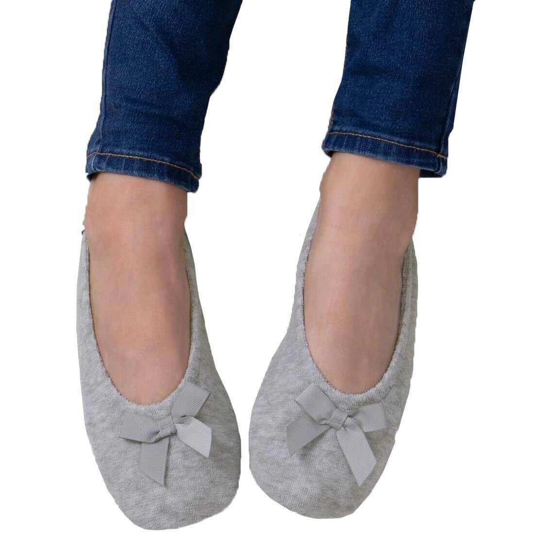 Isotoner Terry Ballerina Slippers - Grey - Image 6