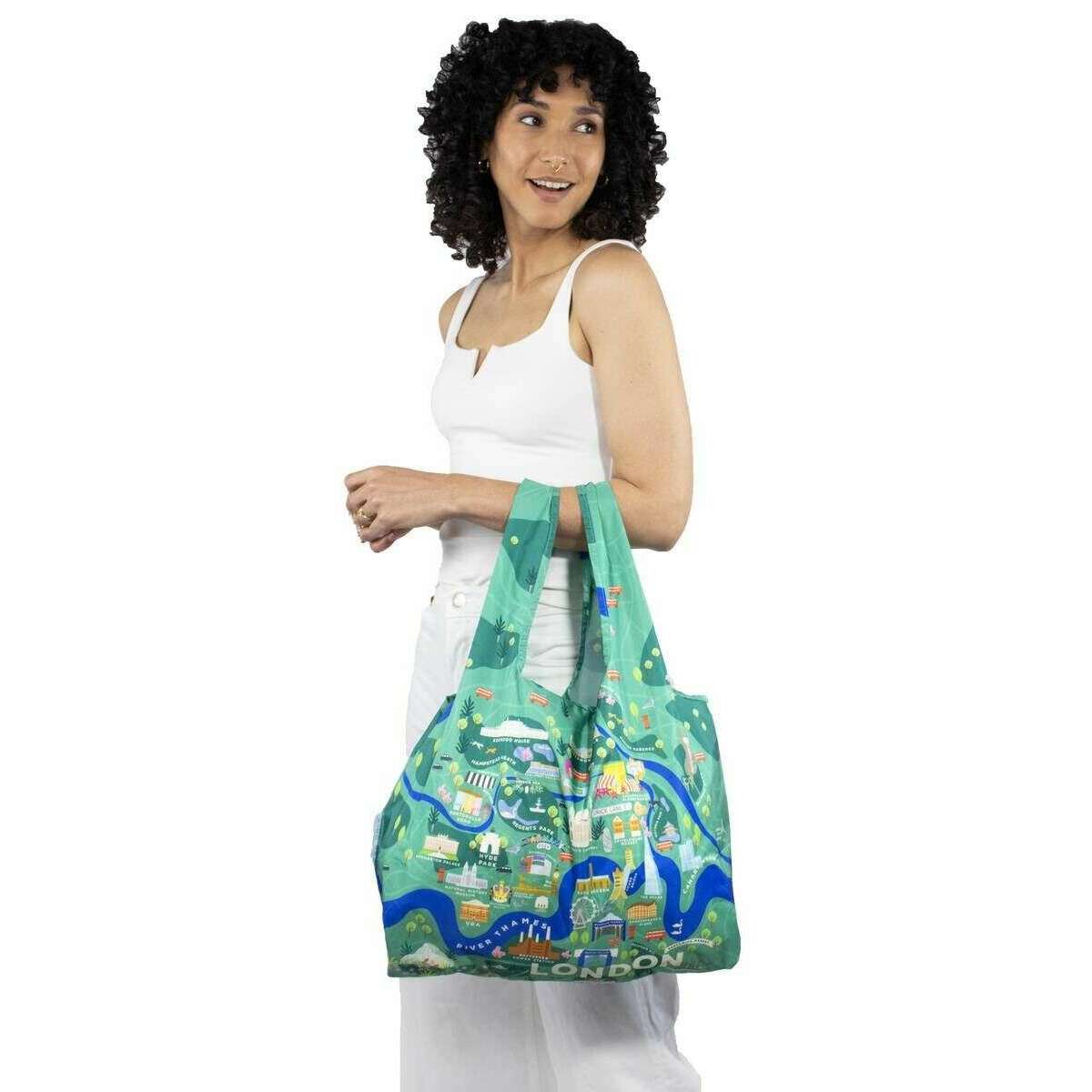 Kind Bag London Medium Reusable Bag - London Map Green - Image 4