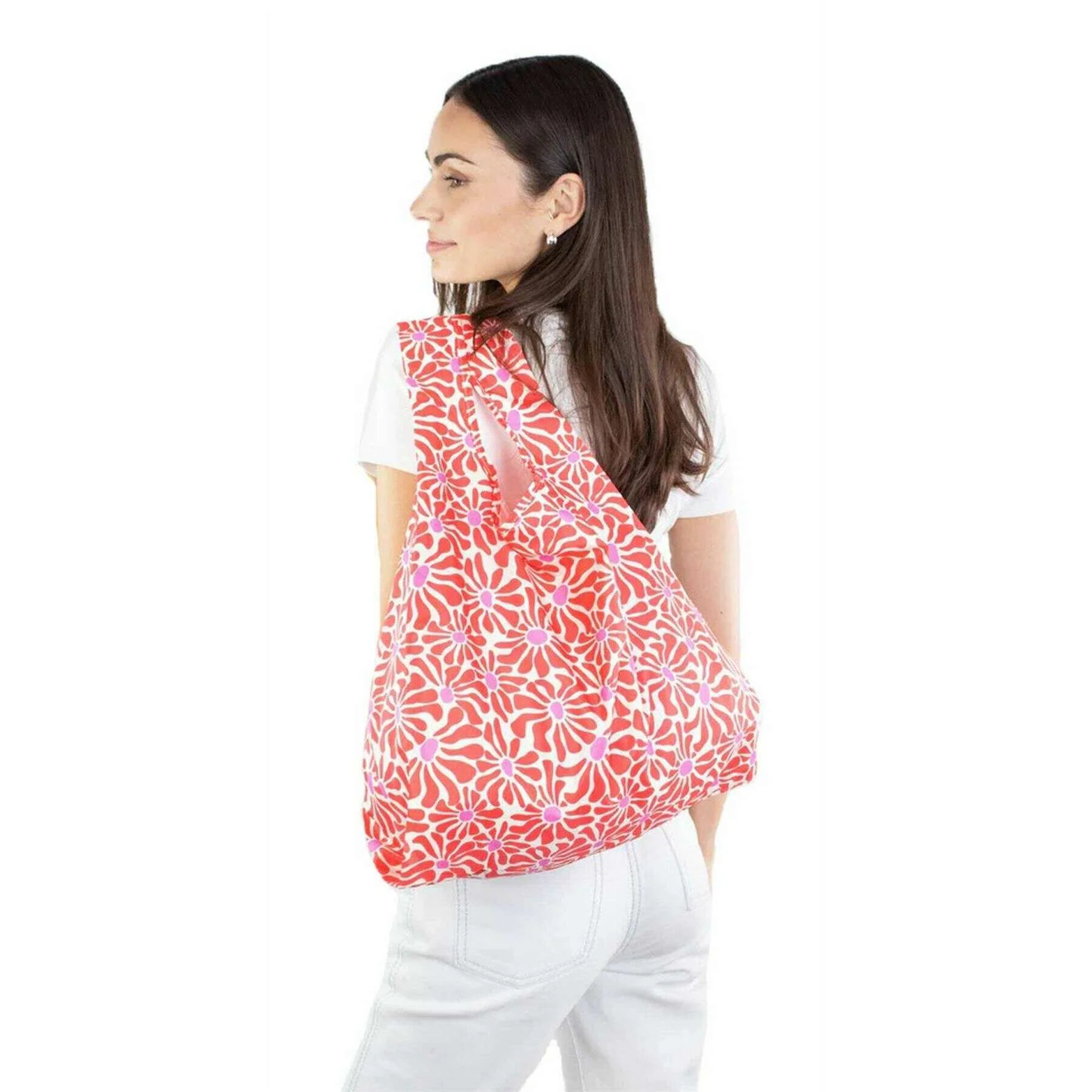 Kind Bag London Medium Reuseable Bag - Abstract Flowers Red - Image 4