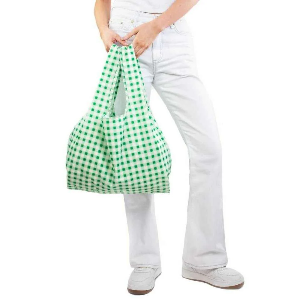Kind Bag London Medium Reuseable Bag - Blurred Plaid Green - Image 2
