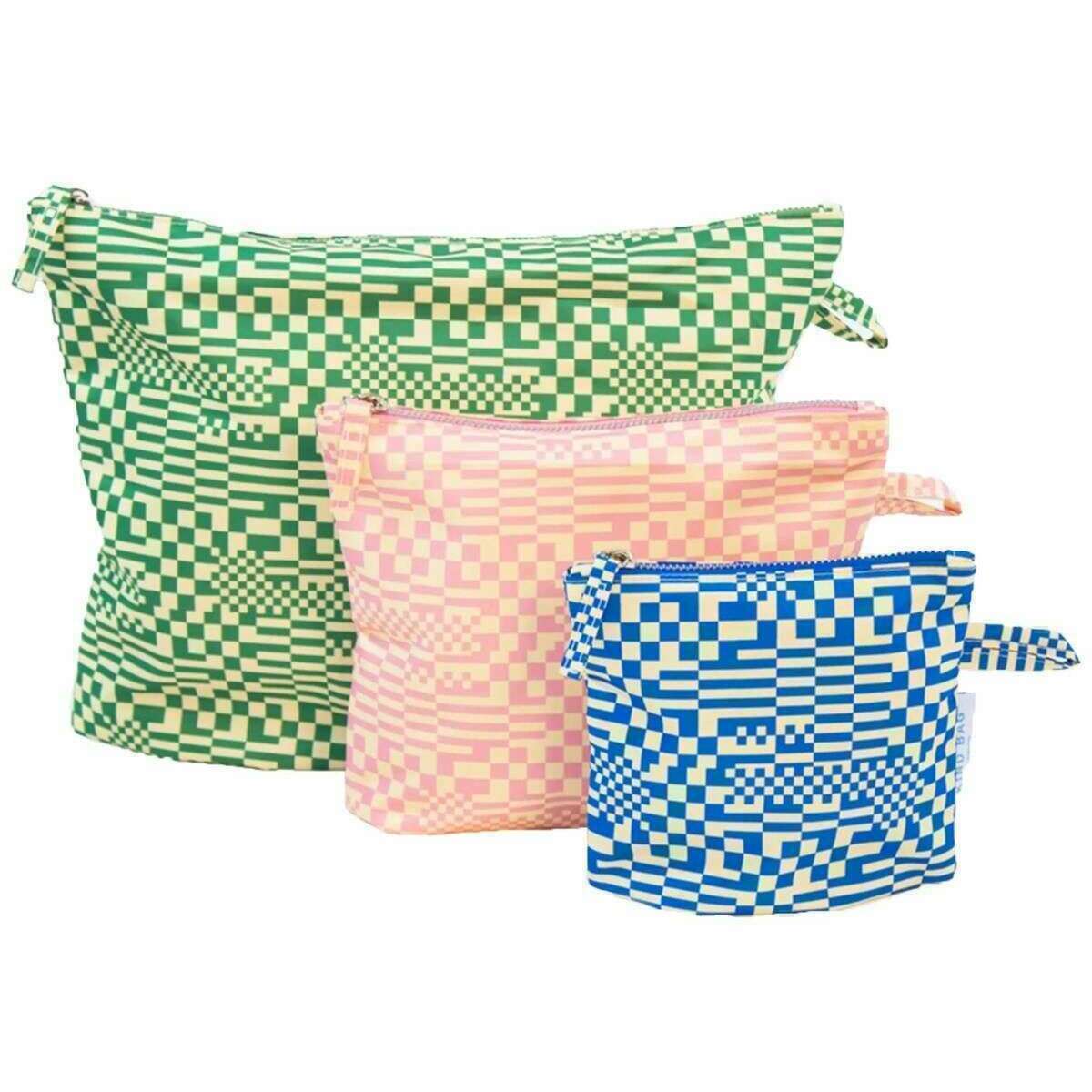 Kind Bag London Pouches - Checkerboard Green/Pink/Blue