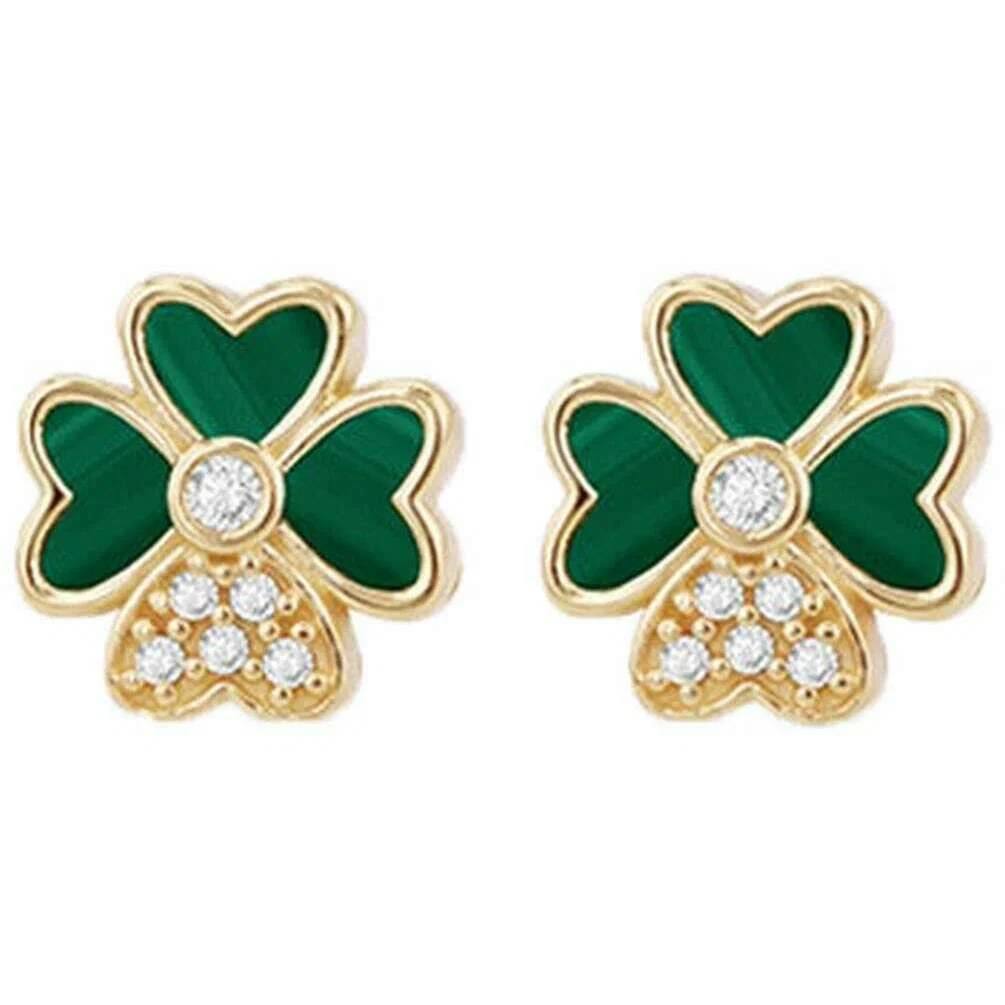 KJ Beckett Malachite Clover Stud Earring - Yellow Gold/Green