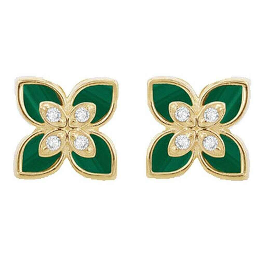 KJ Beckett Malachite Flower Stud Earring - Yellow Gold/Green