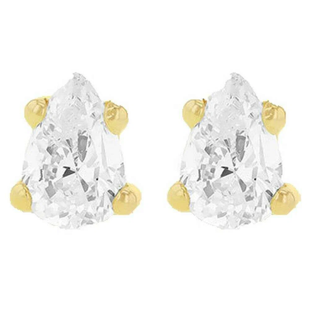 KJ Beckett Pear Stud Earrings - Yellow Gold/Clear