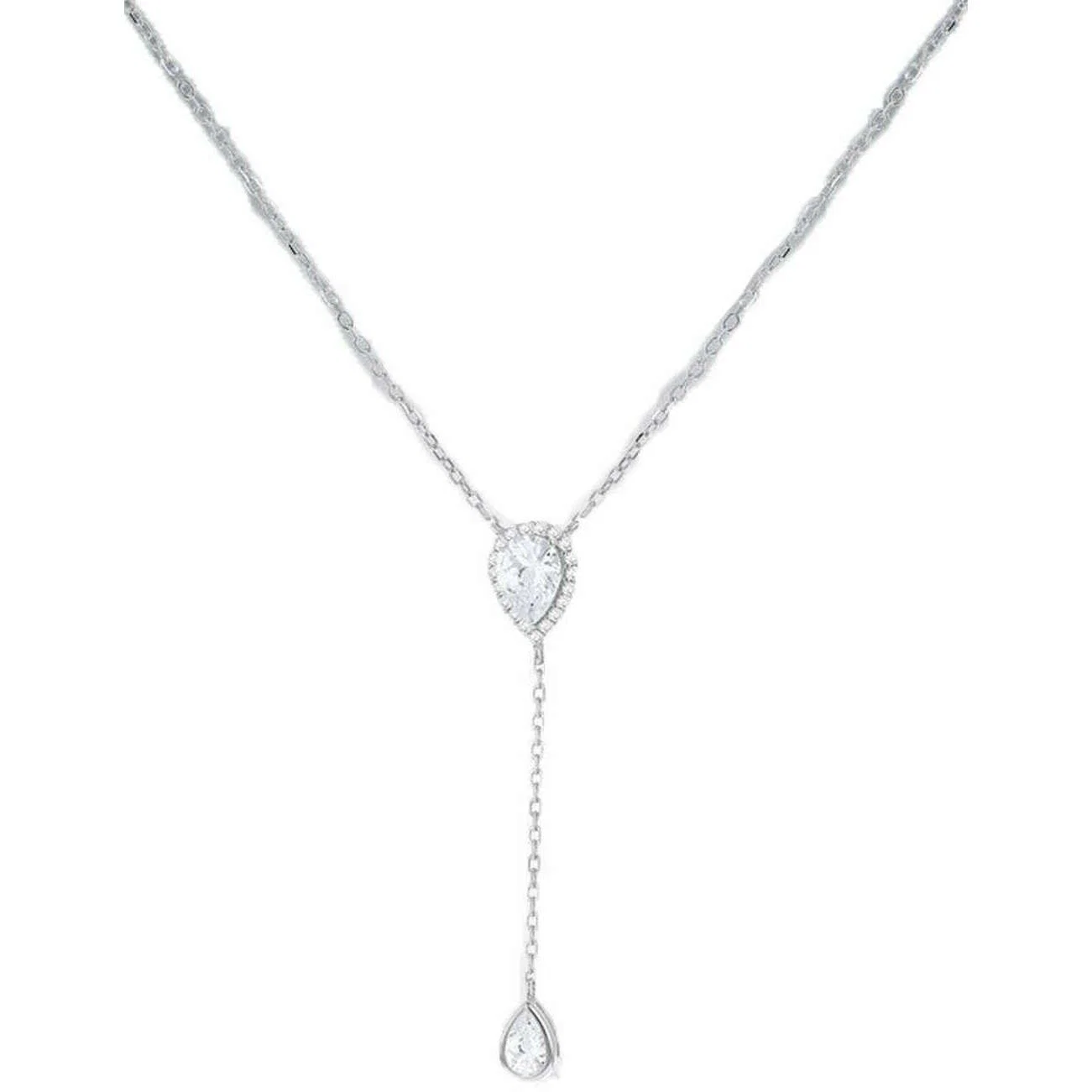 KJ Beckett Teardrop Adjustable Lariat Necklace - Silver/Clear