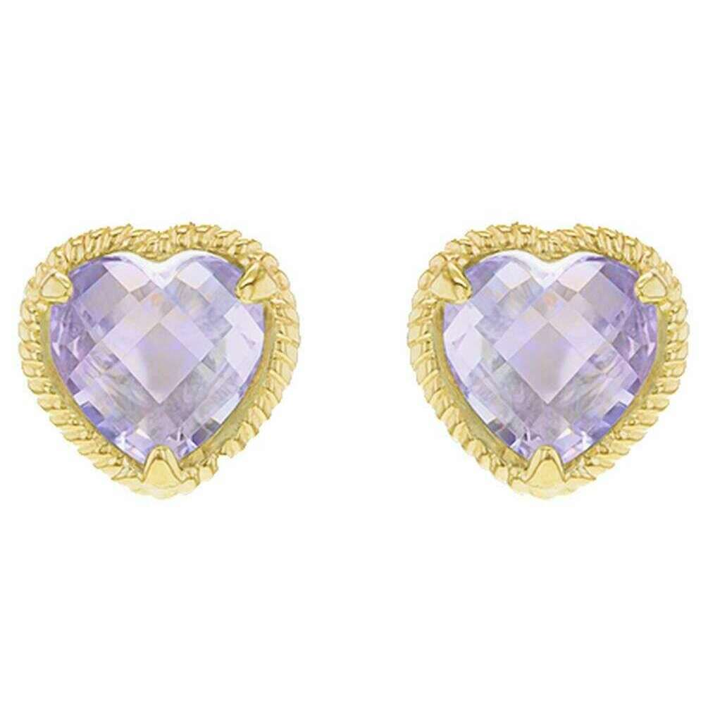 KJ Beckett Twisted Heart Amethyst Stud Earring - Yellow Gold/Purple