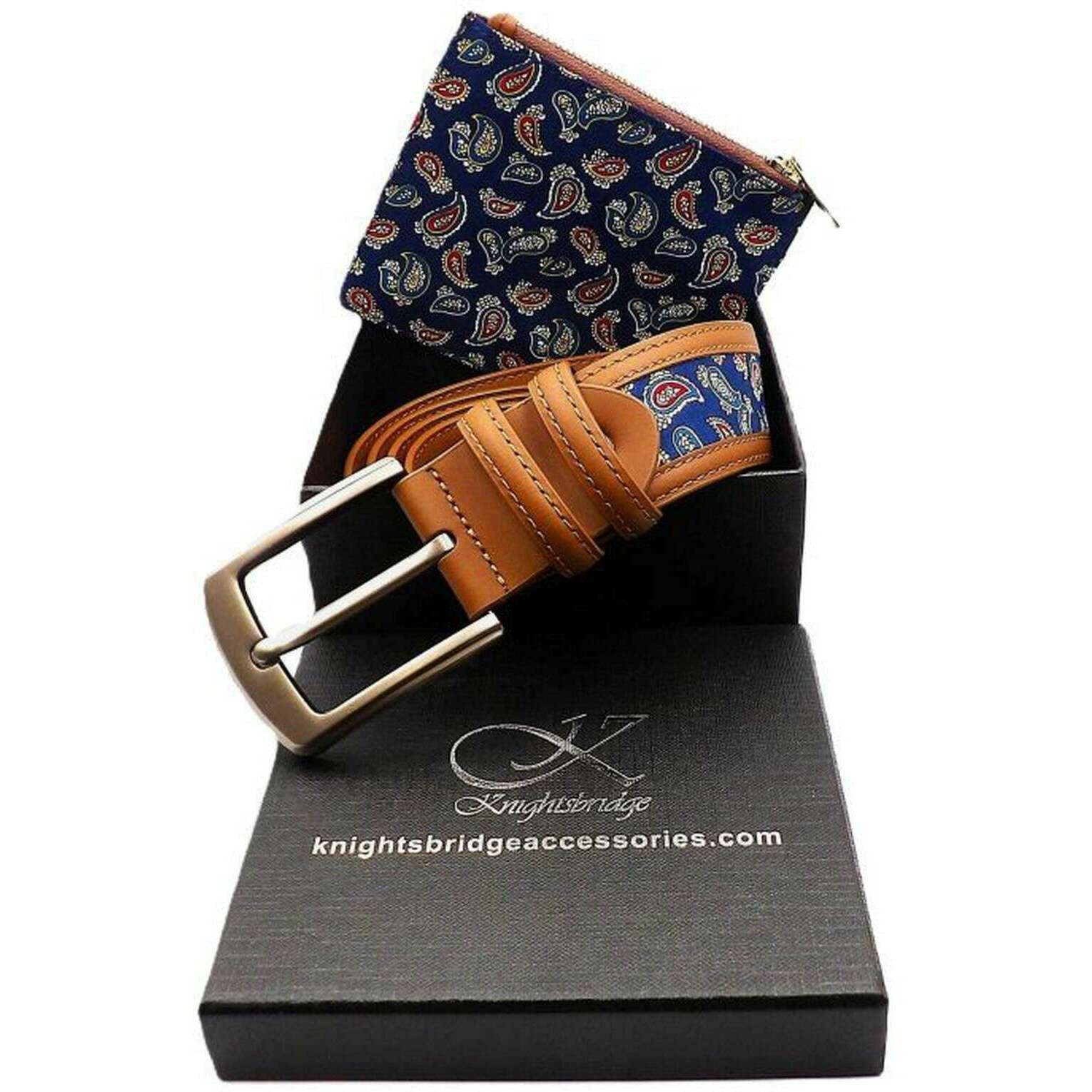 Knightsbridge Neckwear Belgravia Paisley Belt and Wallet Set - Tan Beige