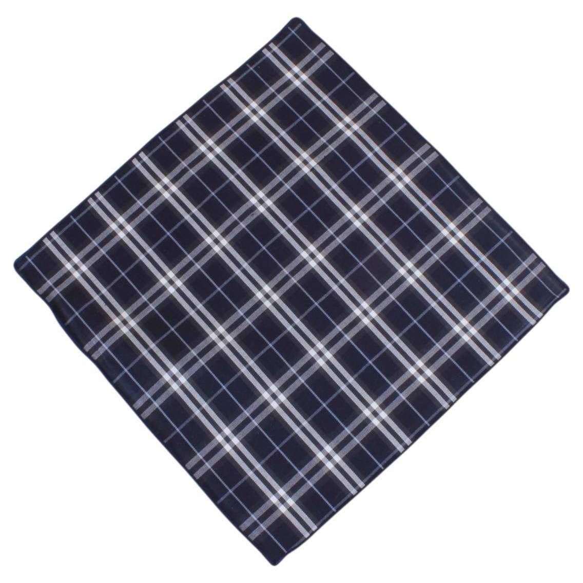 Knightsbridge Neckwear Check Cotton Tie and Pocket Square Set - Navy/White - Image 4