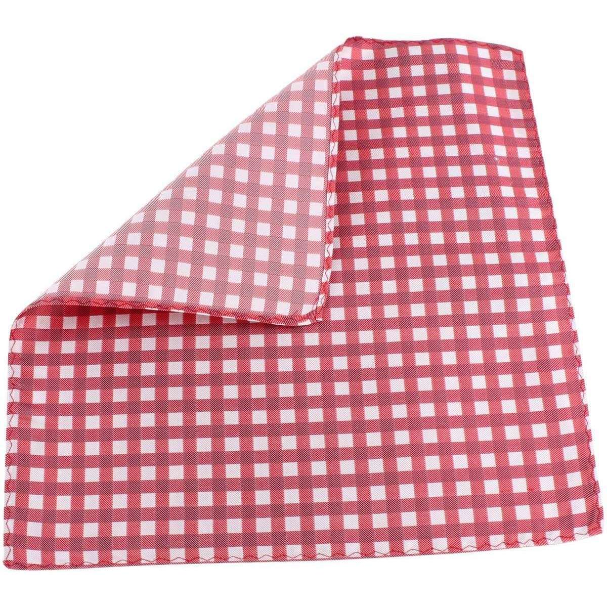 Knightsbridge Neckwear Checked Silk Pocket Square - Red/White - Image 4