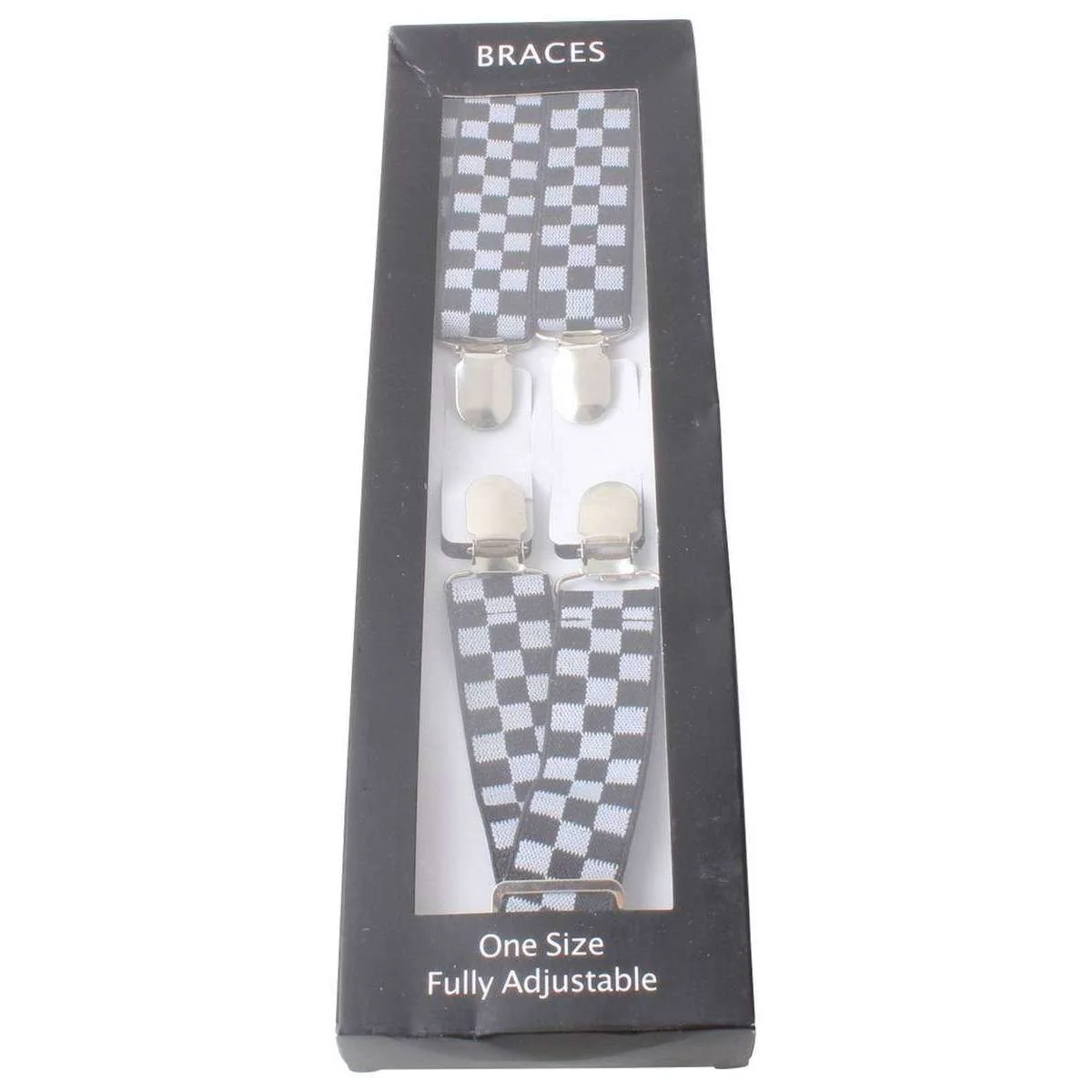 Knightsbridge Neckwear Checks Clip Braces - Black/White - Image 3