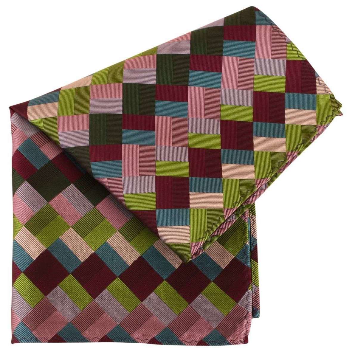 Knightsbridge Neckwear Diamond Silk Pocket Square - Green/Multi-colour - Image 2