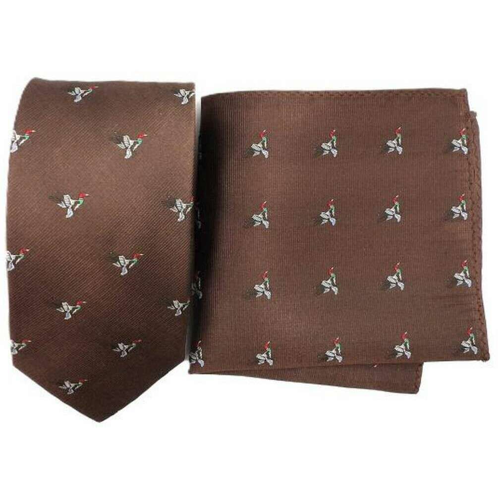 Knightsbridge Neckwear Duck Silk Tie and Pocket Square Set - Brown