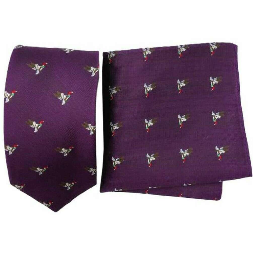 Knightsbridge Neckwear Duck Silk Tie and Pocket Square Set - Purple