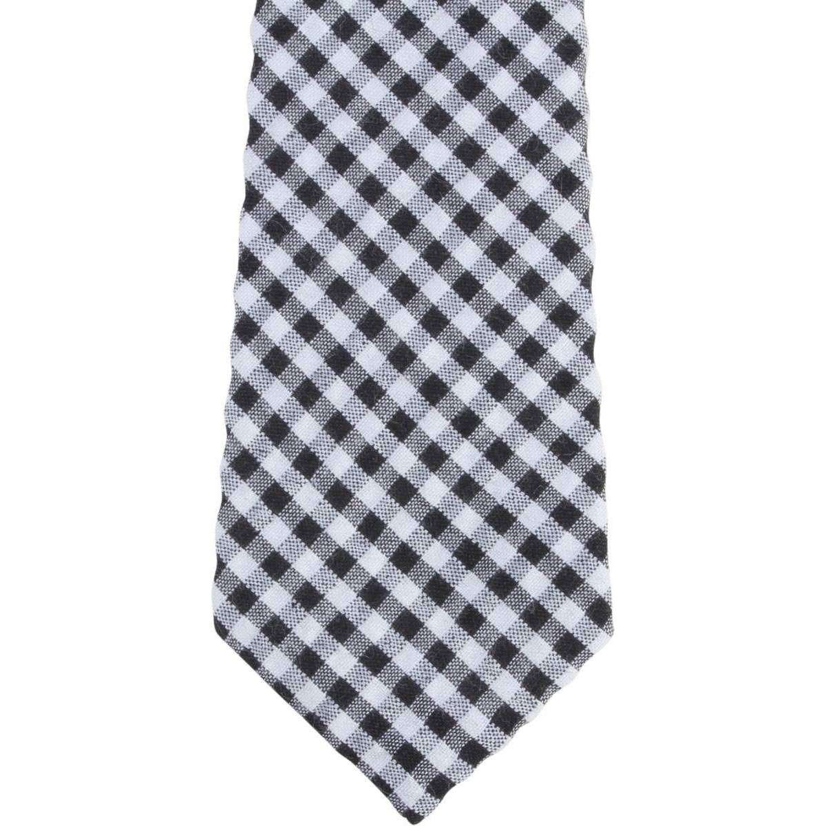 Knightsbridge Neckwear Gingham Checked Cotton Skinny Tie - Black/White - Image 2