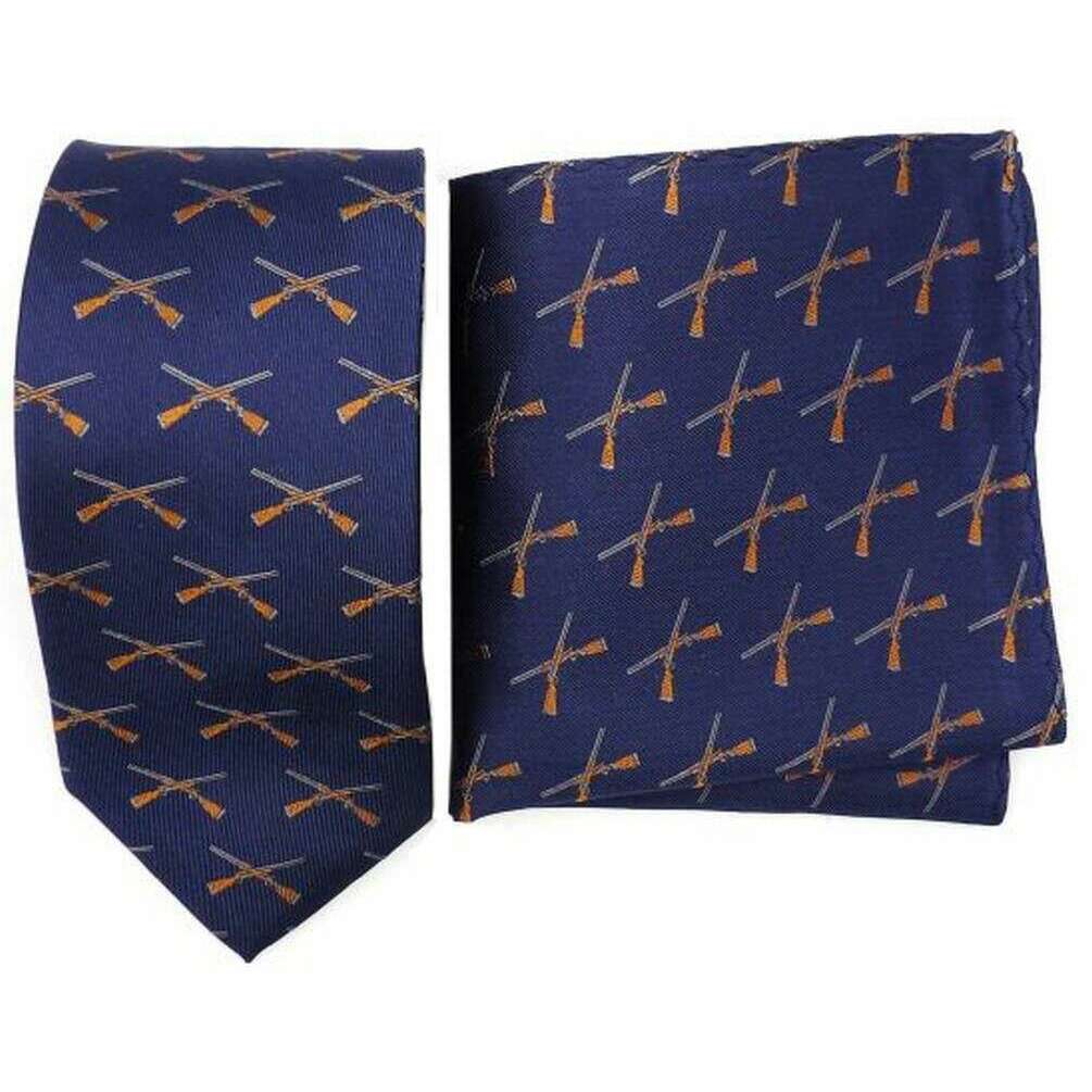 Knightsbridge Neckwear Gun Woven Silk Tie and Pocket Square Set - Navy