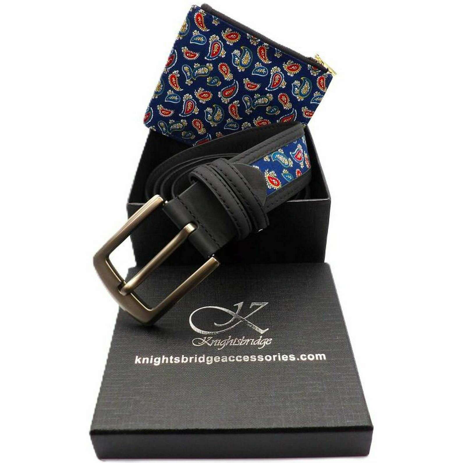 Knightsbridge Neckwear Mayfair Paisley Belt and Wallet Set - Black