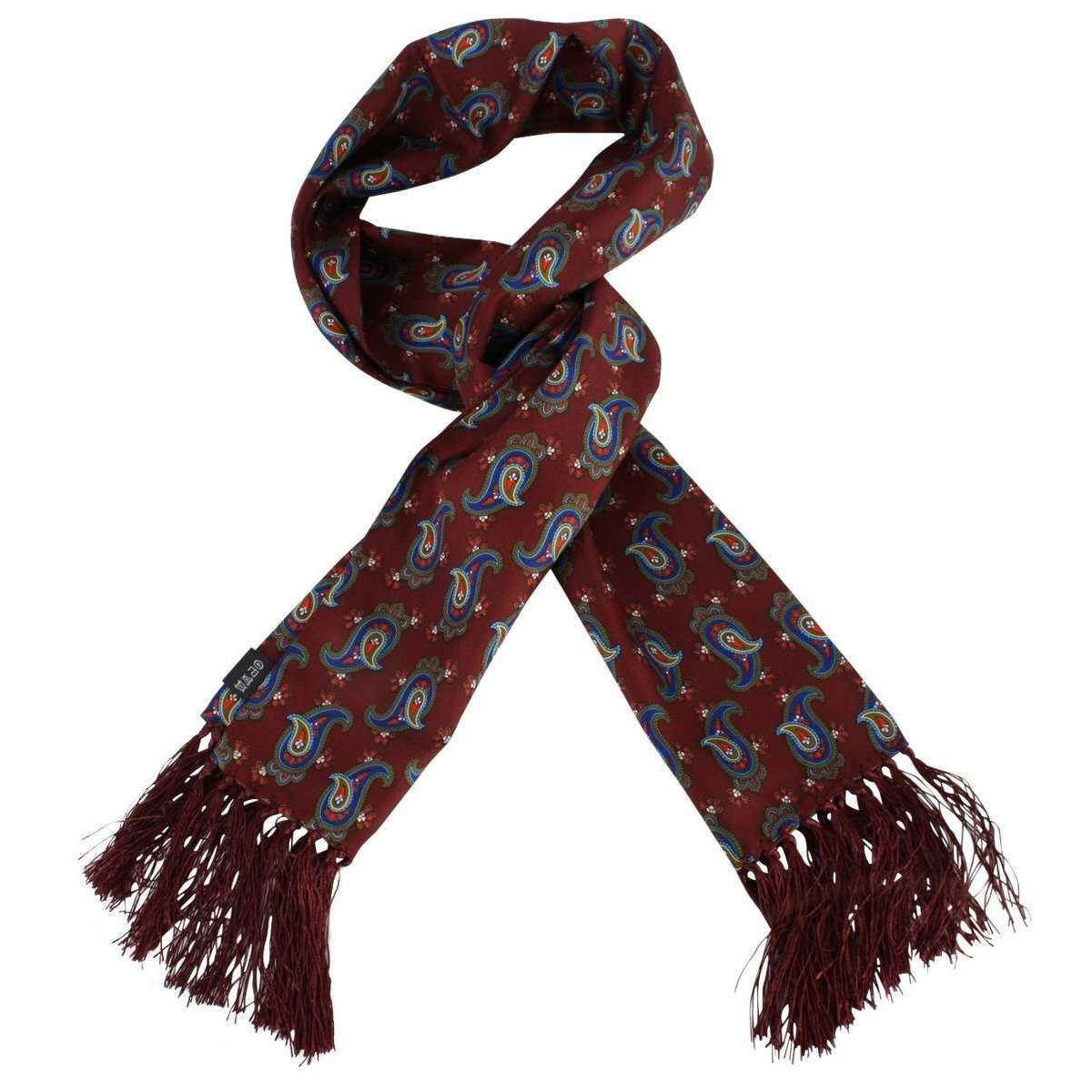 Knightsbridge Neckwear Paisley Aviator Silk Scarf - Burgundy - Image 4