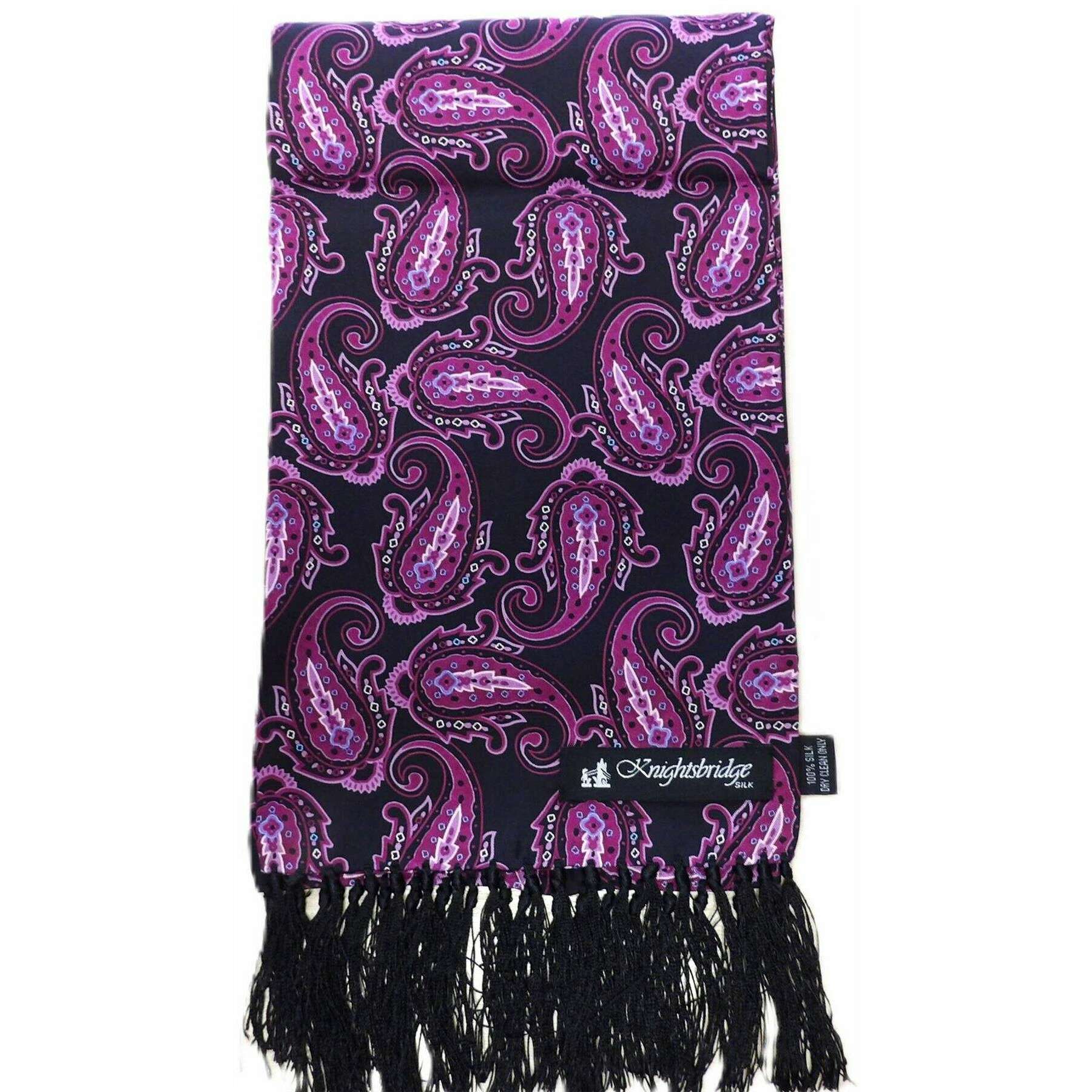 Knightsbridge Neckwear Paisley Silk Aviator Scarf - Black/Purple