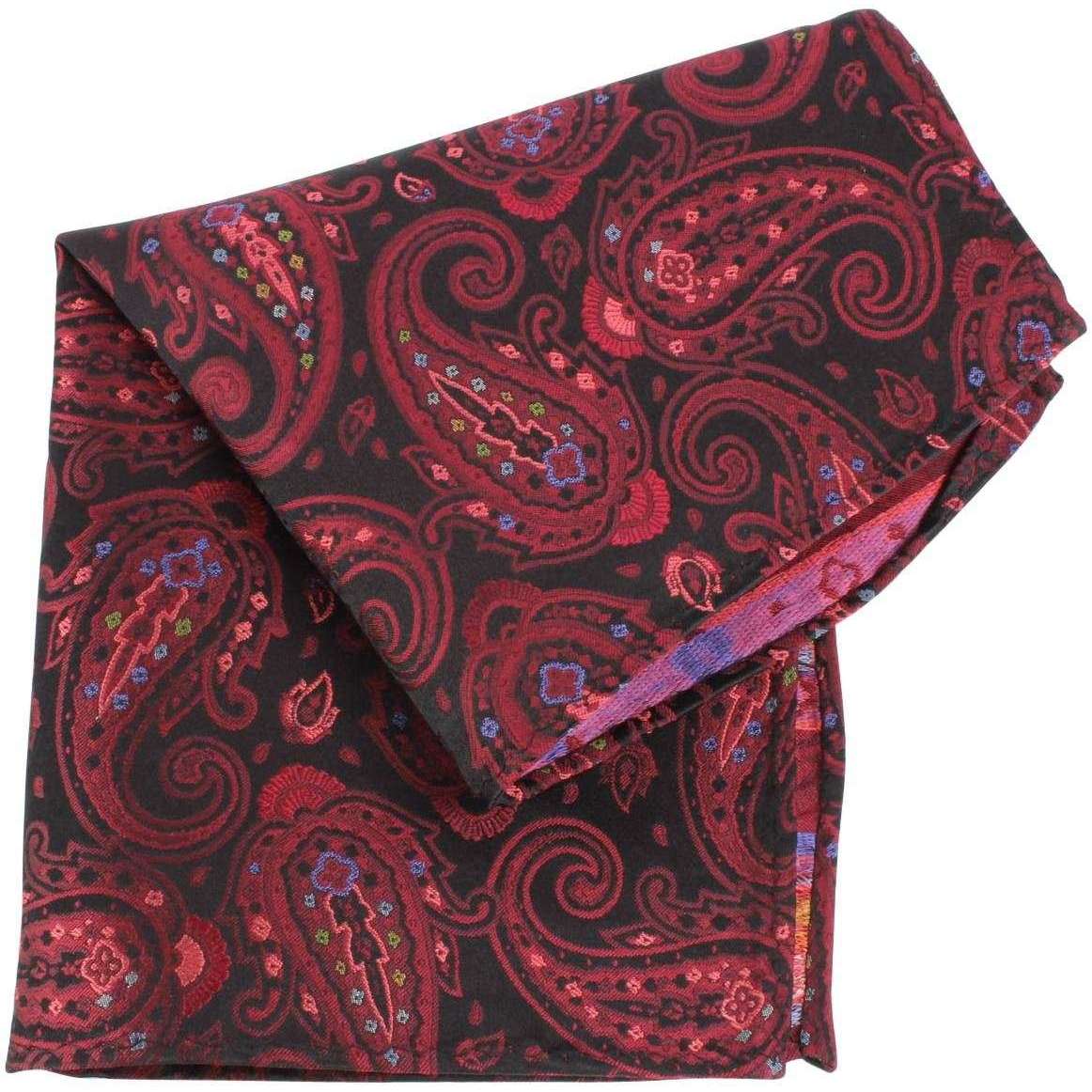 Knightsbridge Neckwear Paisley Silk Pocket Square - Black/Wine - Image 2