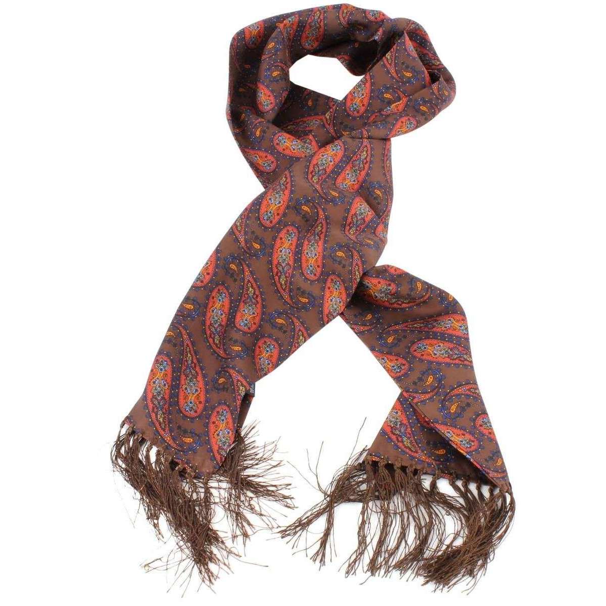 Knightsbridge Neckwear Paisley Silk Scarf - Brown/Orange - Image 4