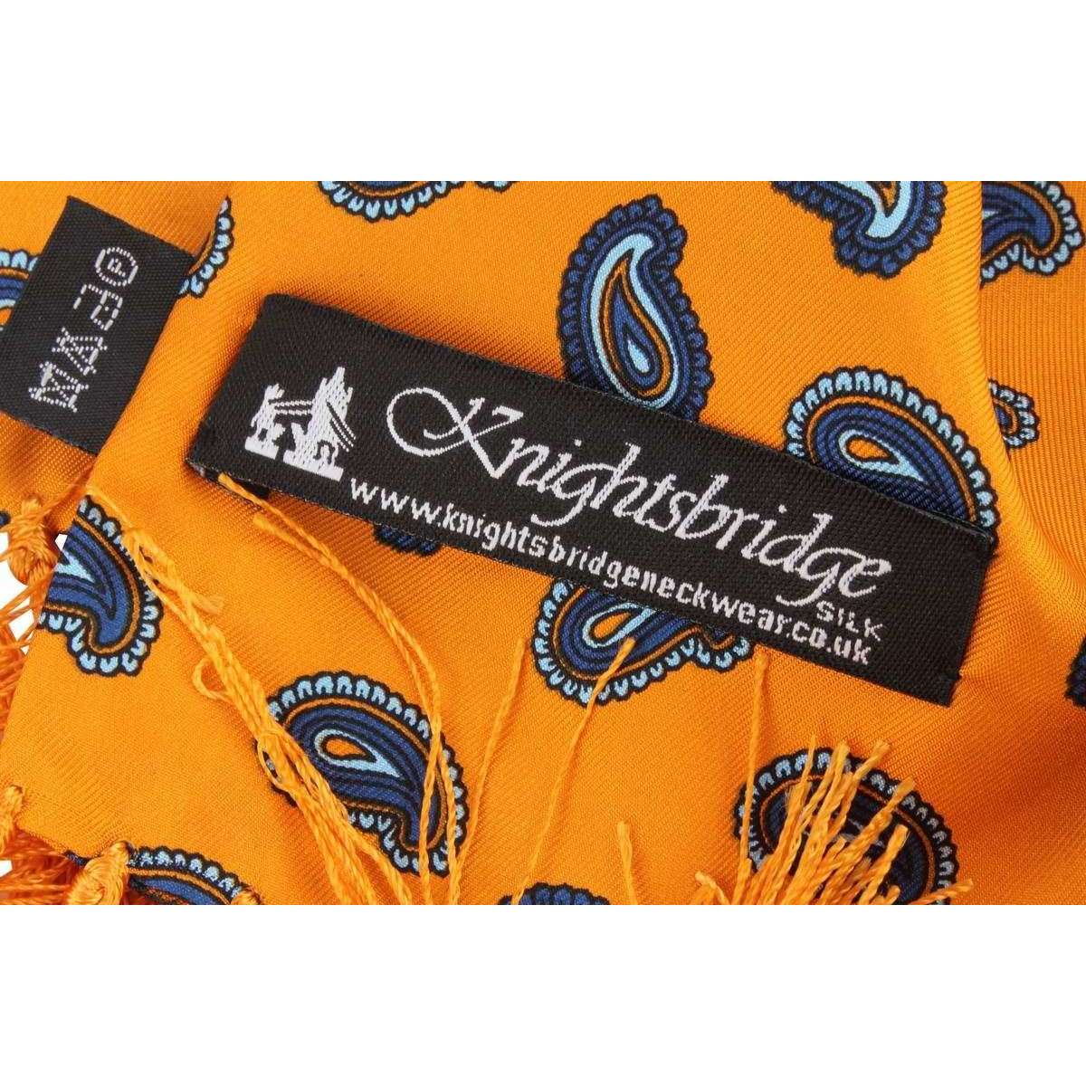 Knightsbridge Neckwear Paisley Silk Scarf - Gold/Navy - Image 5