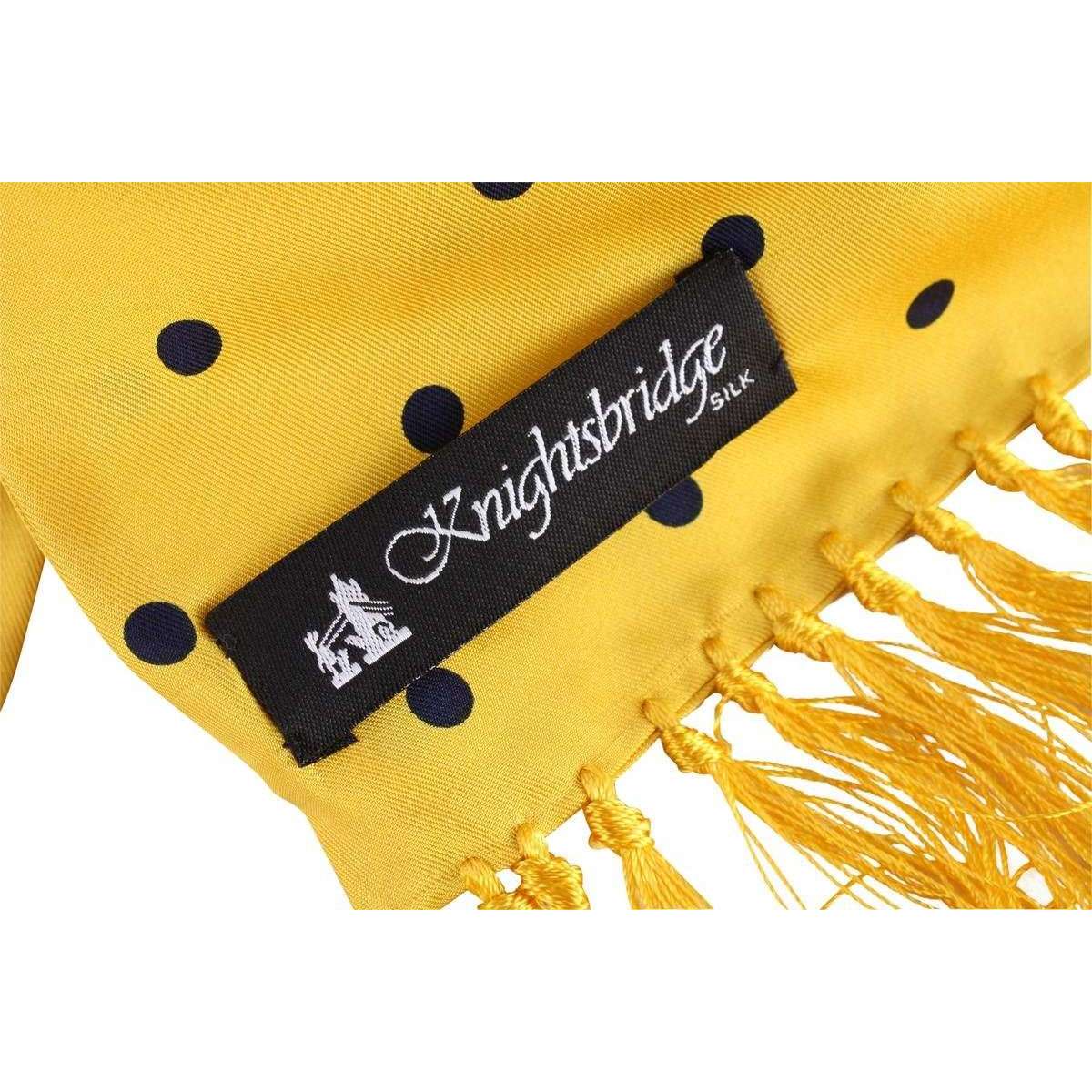 Knightsbridge Neckwear Polka Dot Aviator Silk Scarf - Yellow/Navy - Image 5