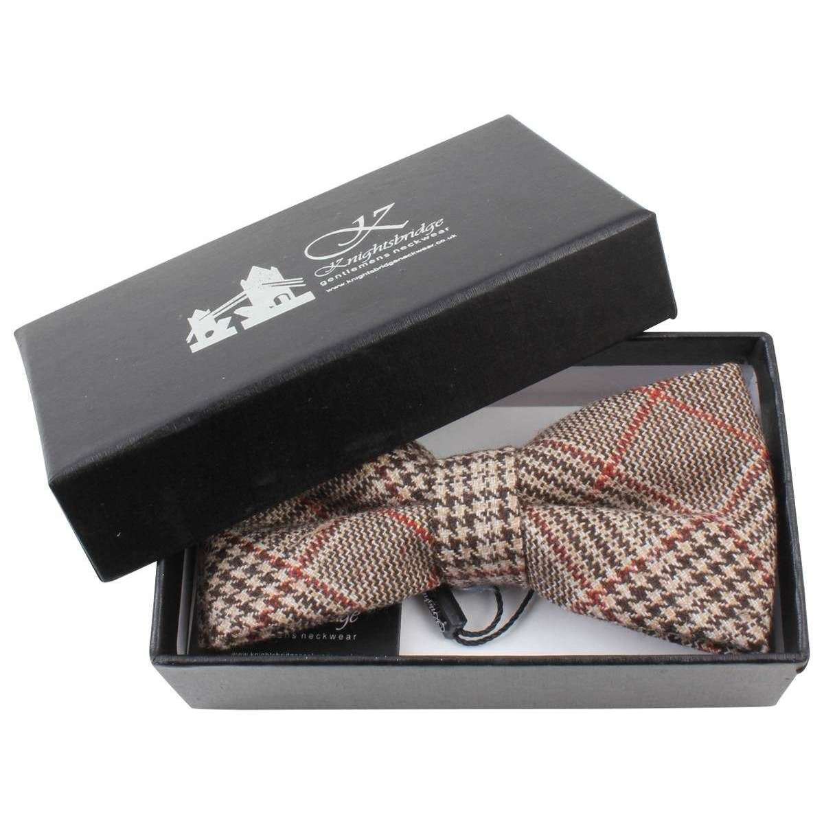 Knightsbridge Neckwear Price of Wales Checked Bow Tie - Brown/Red - Image 3
