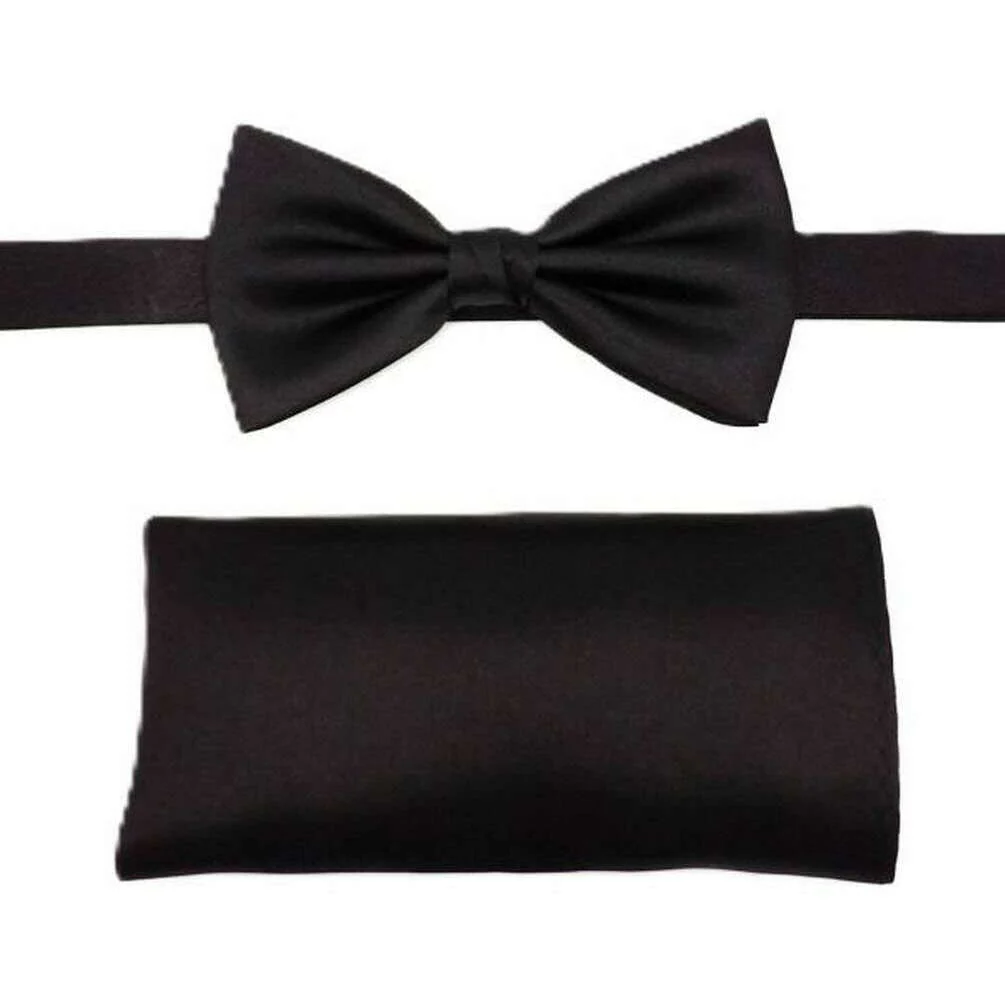 Knightsbridge Neckwear Satin Bow Tie and Pocket Square Set - Black