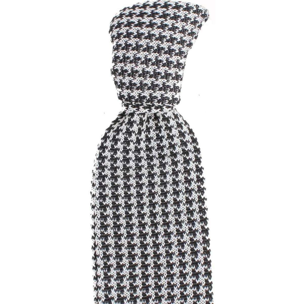 Knightsbridge Neckwear Silk Knitted Houndstooth Tie - Black/White - Image 3