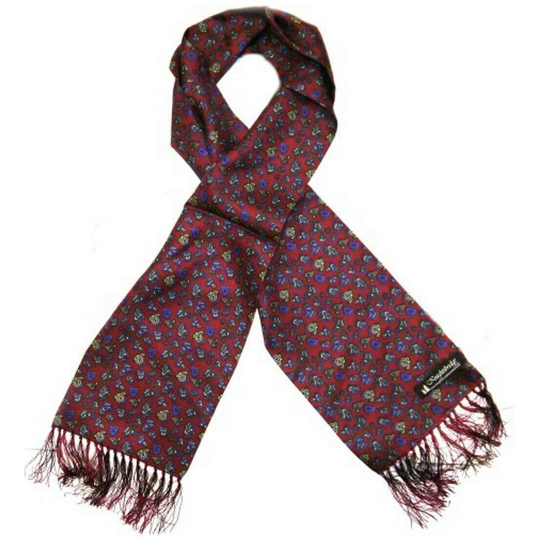 Knightsbridge Neckwear Small Paisley Silk Aviator Scarf - Burgundy/Blue