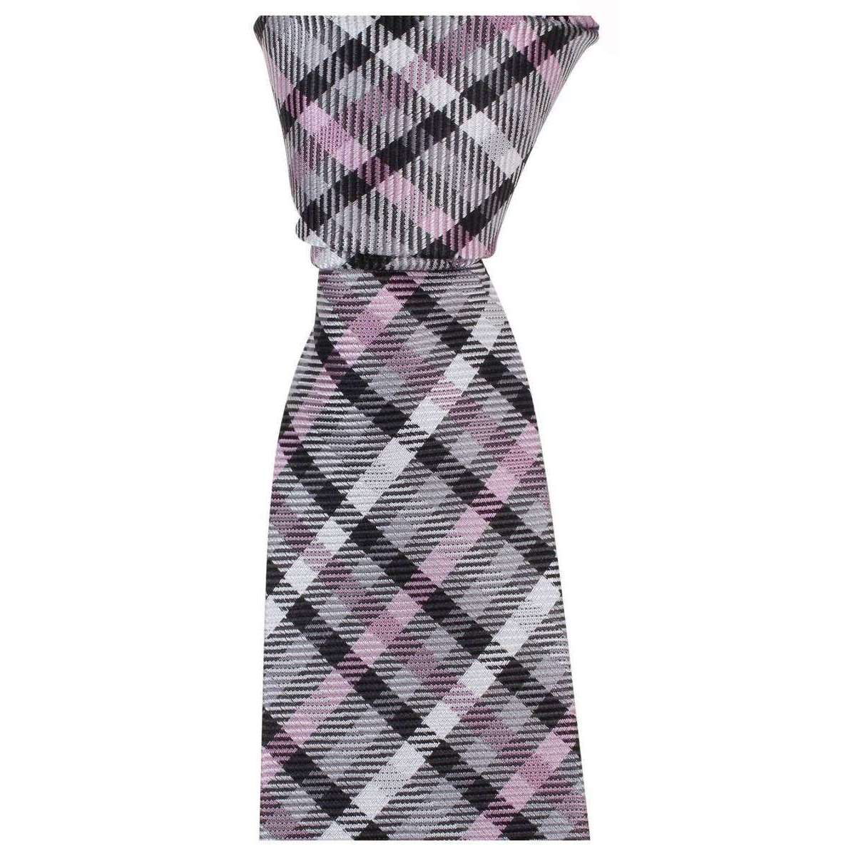 Knightsbridge Neckwear Tartan Woven Tie - Pink/Grey/Black - Image 2