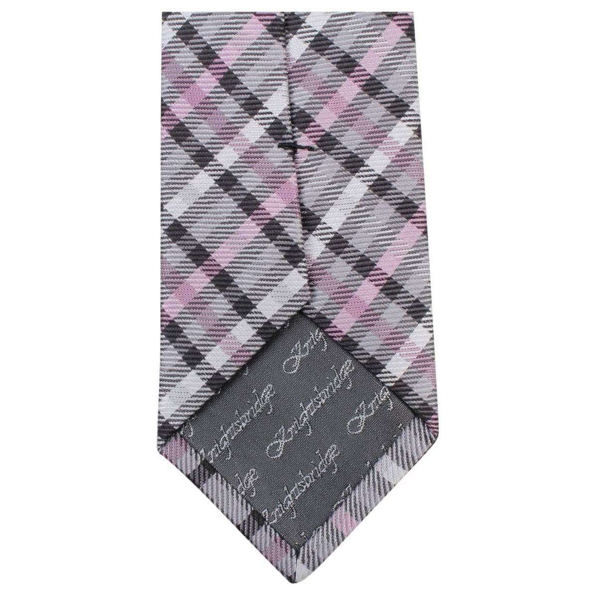 Knightsbridge Neckwear Tartan Woven Tie - Pink/Grey/Black - Image 3