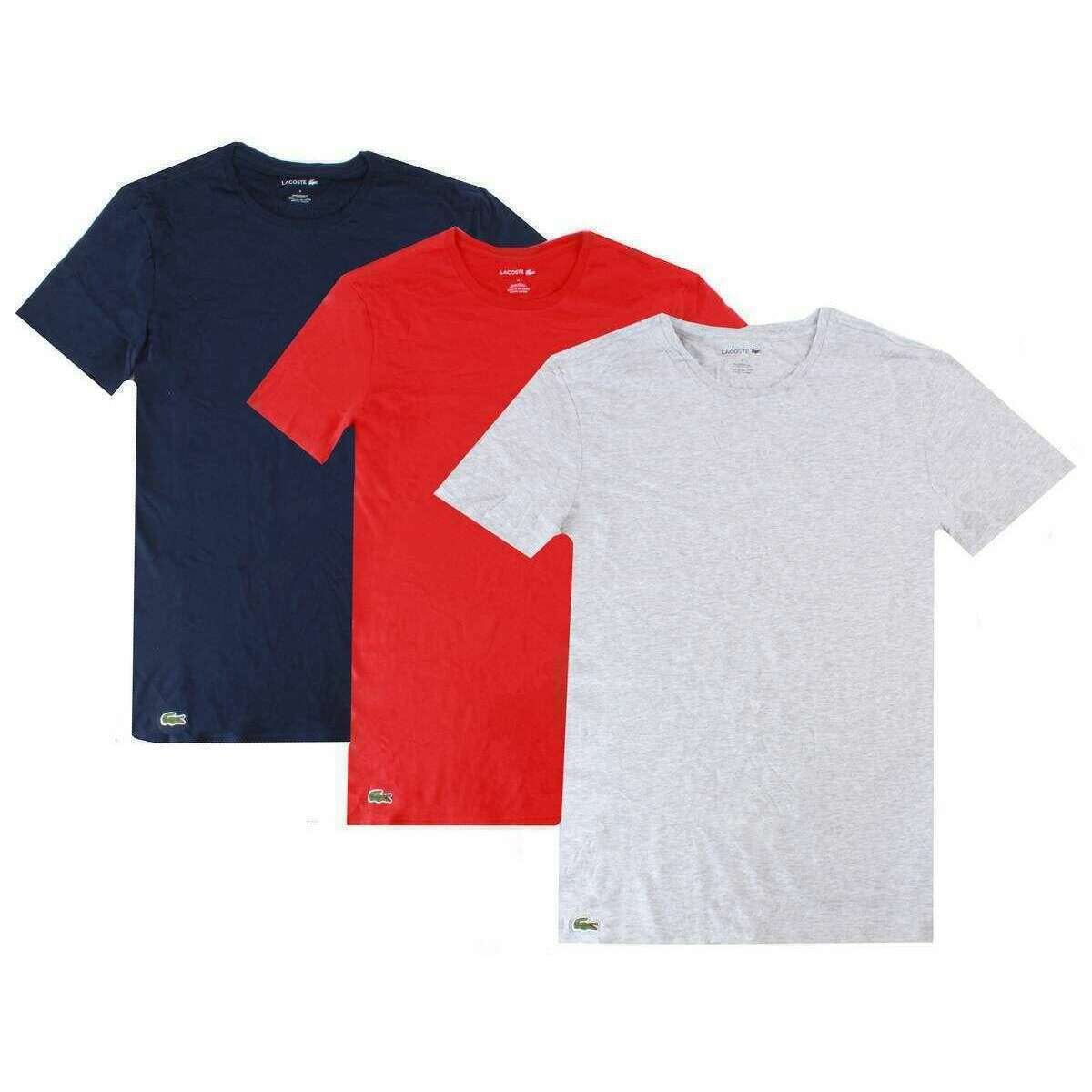 Lacoste Crew Neck Slim Fit Cotton 3 Pack T-Shirts - Navy/Red/Silver Chine Grey