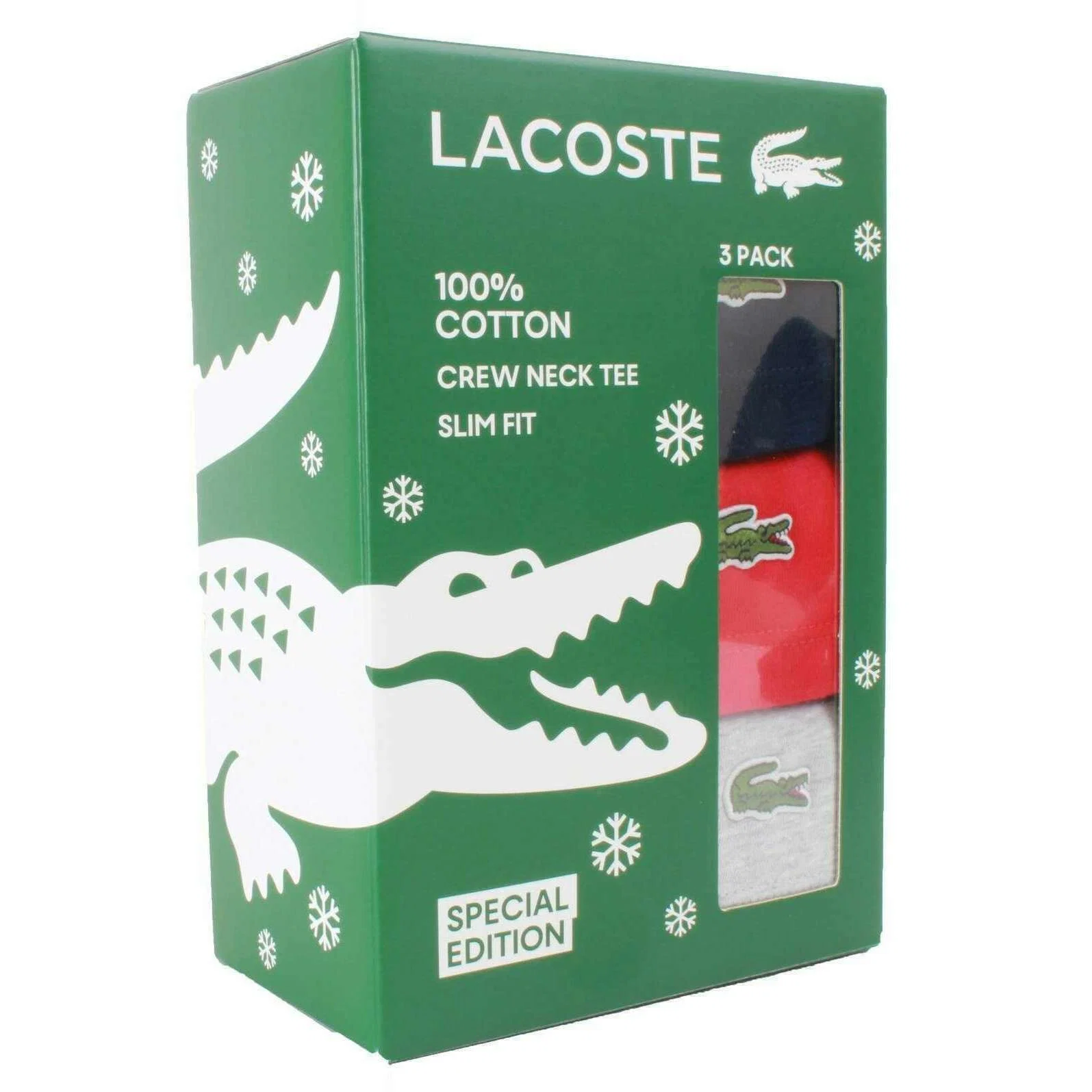 Lacoste Crew Neck Slim Fit Cotton 3 Pack T-Shirts - Navy/Red/Silver Chine Grey - Image 7