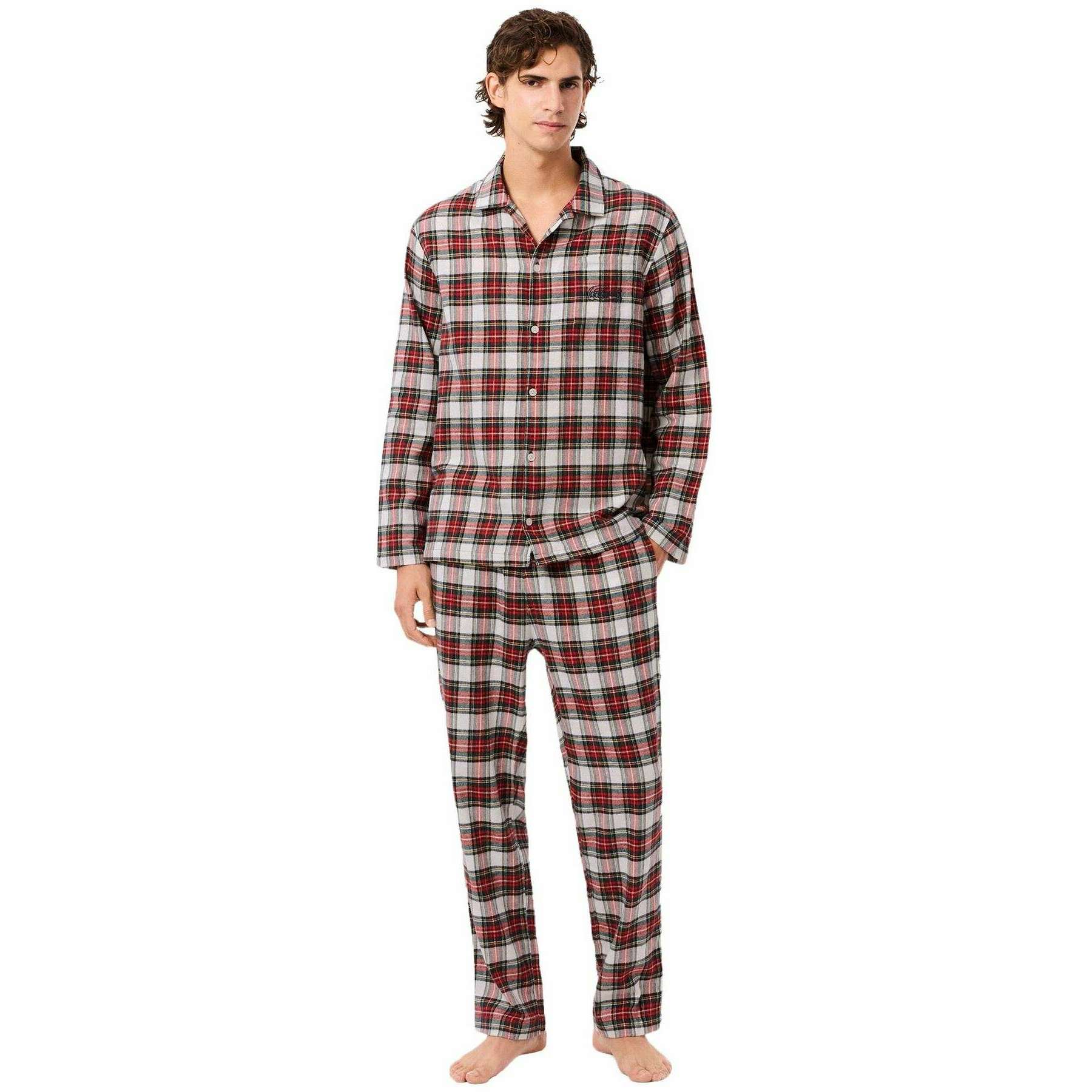 Lacoste Plaid Poplin Pyjama Set - Ladybird Red/White/Green - Image 2