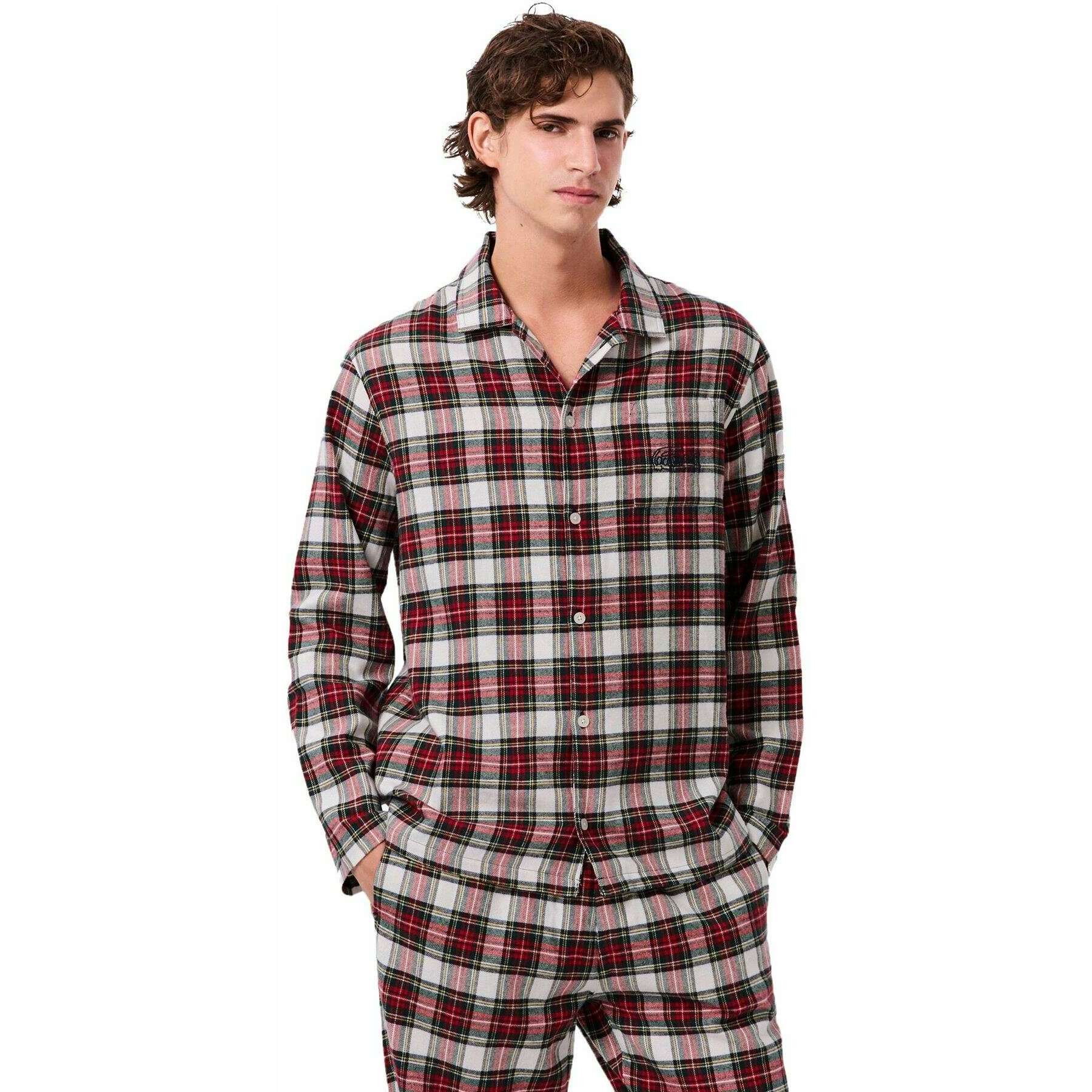 Lacoste Plaid Poplin Pyjama Set - Ladybird Red/White/Green - Image 4