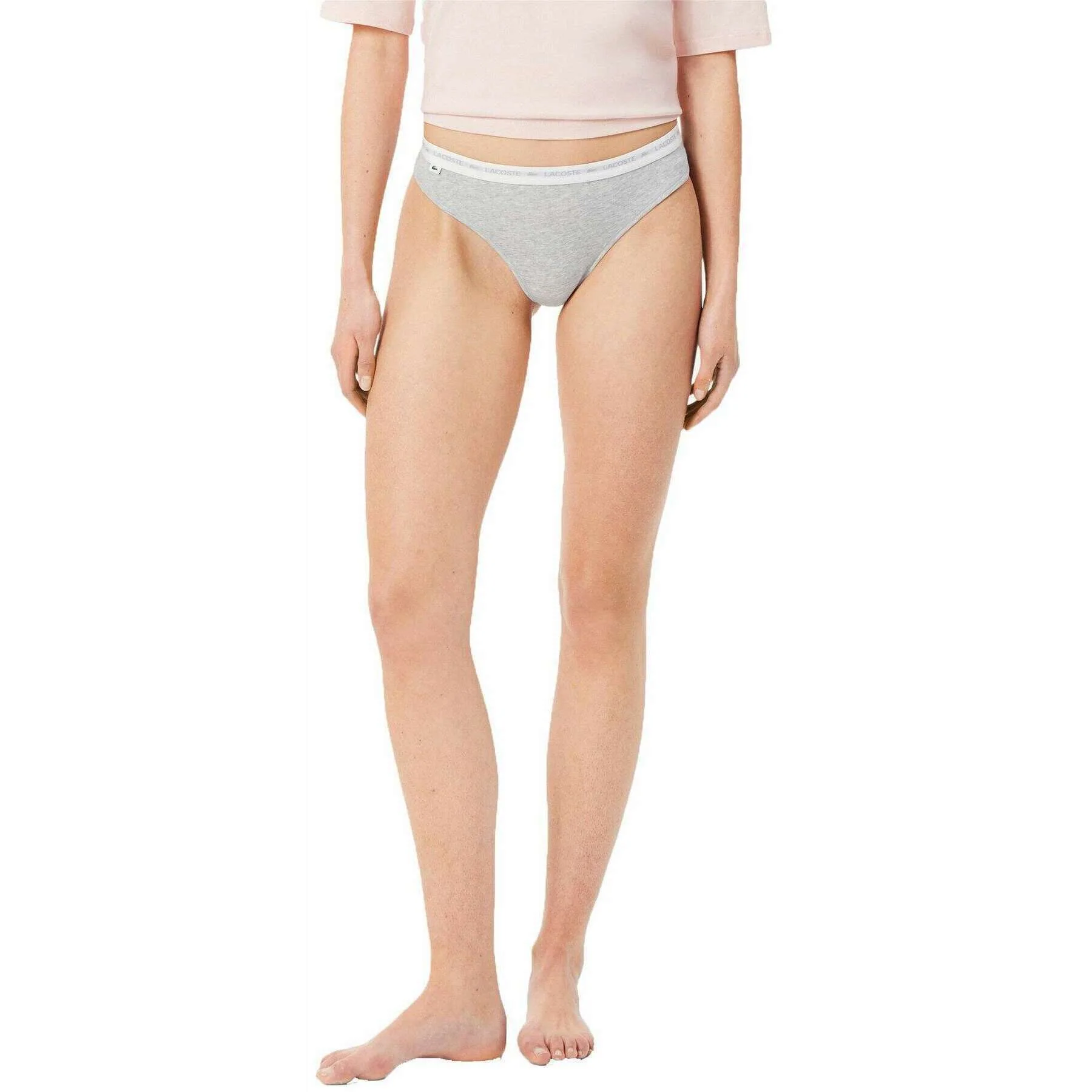 Lacoste Stretch Cotton 3 Pack Thongs - Black/White/Silver Chine Grey - Image 3